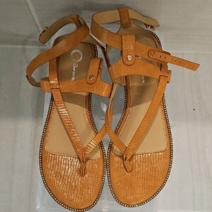 Women's Open Toe And Heel Orange Strappy Sandals | Size 11